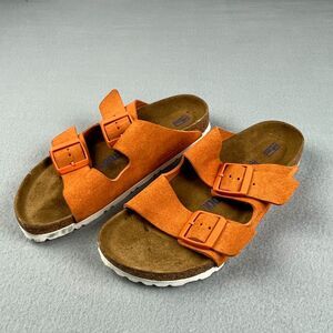Birkenstock Orange Suede Two-Strap Arizona Sandals